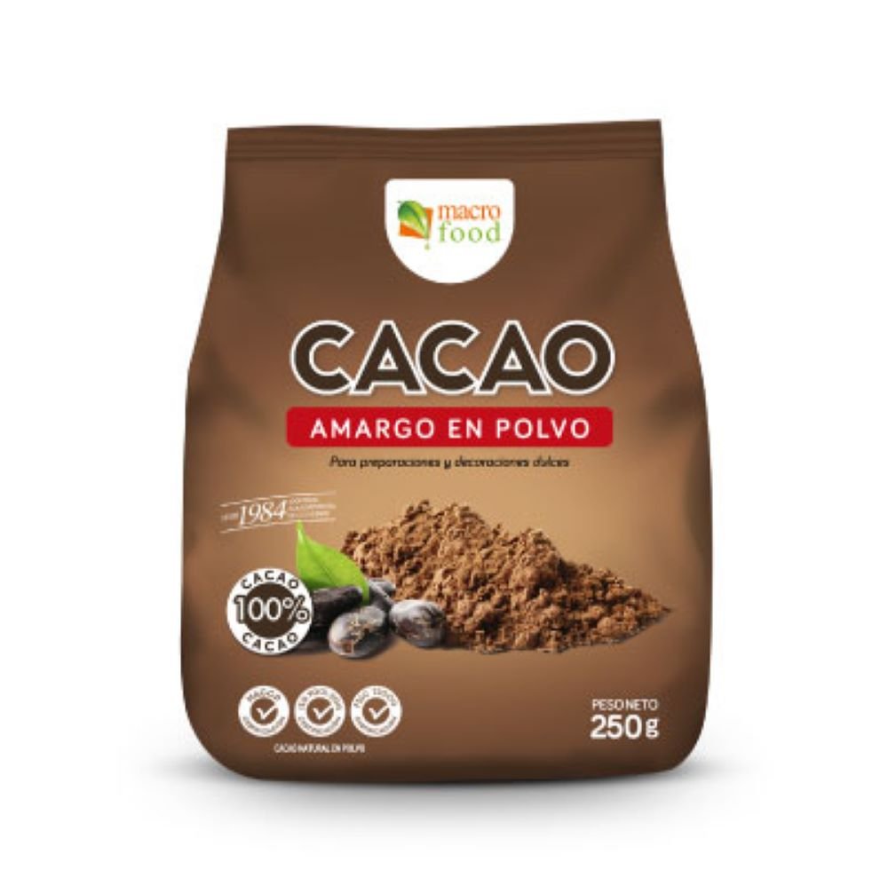 chocolate o cacao amargo en polvo 250g macrofoods-para-cuba